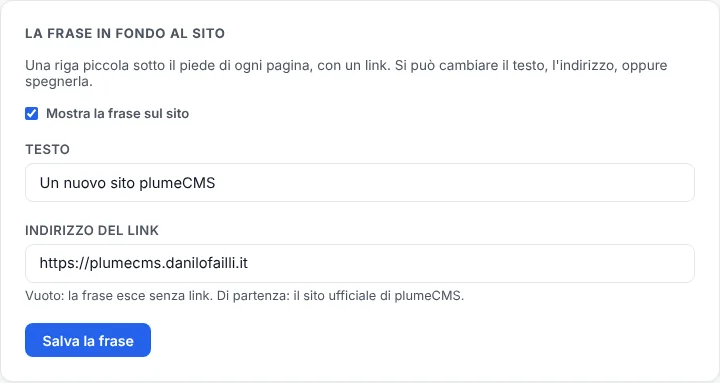 plumeCMS: La tua firma in fondo al sito
