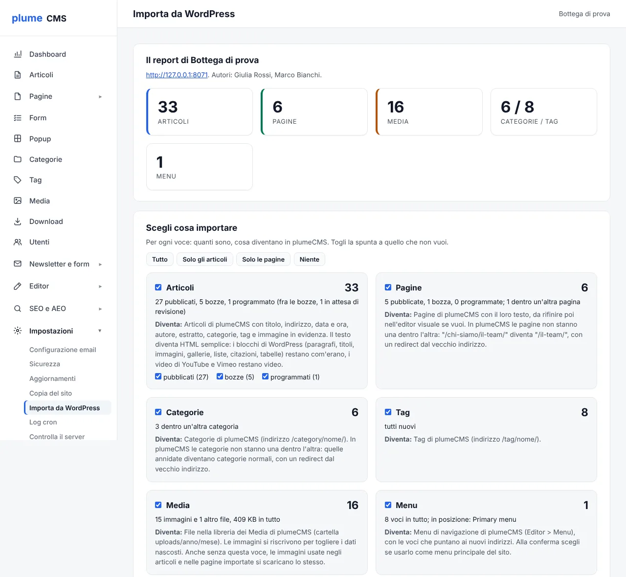 plumeCMS: Vieni da WordPress? Porti tutto con te
