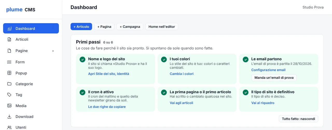 plumeCMS: Primi passi: cosa manca perché il sito sia pronto